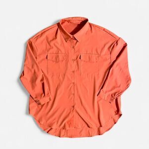 Light Coral Silky Button Down Shirt Womens Oversized 2XL